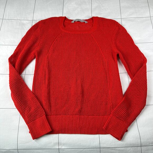 Athleta Sweater Womens Medium Red Mesh Open Knit Nylon Classic Stretch Crew Neck - Picture 2 of 8